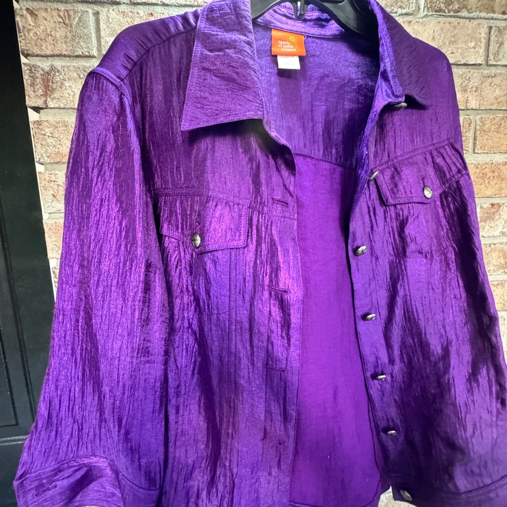 hearts of palm Shiny Purple Button-Front Women's Shirt